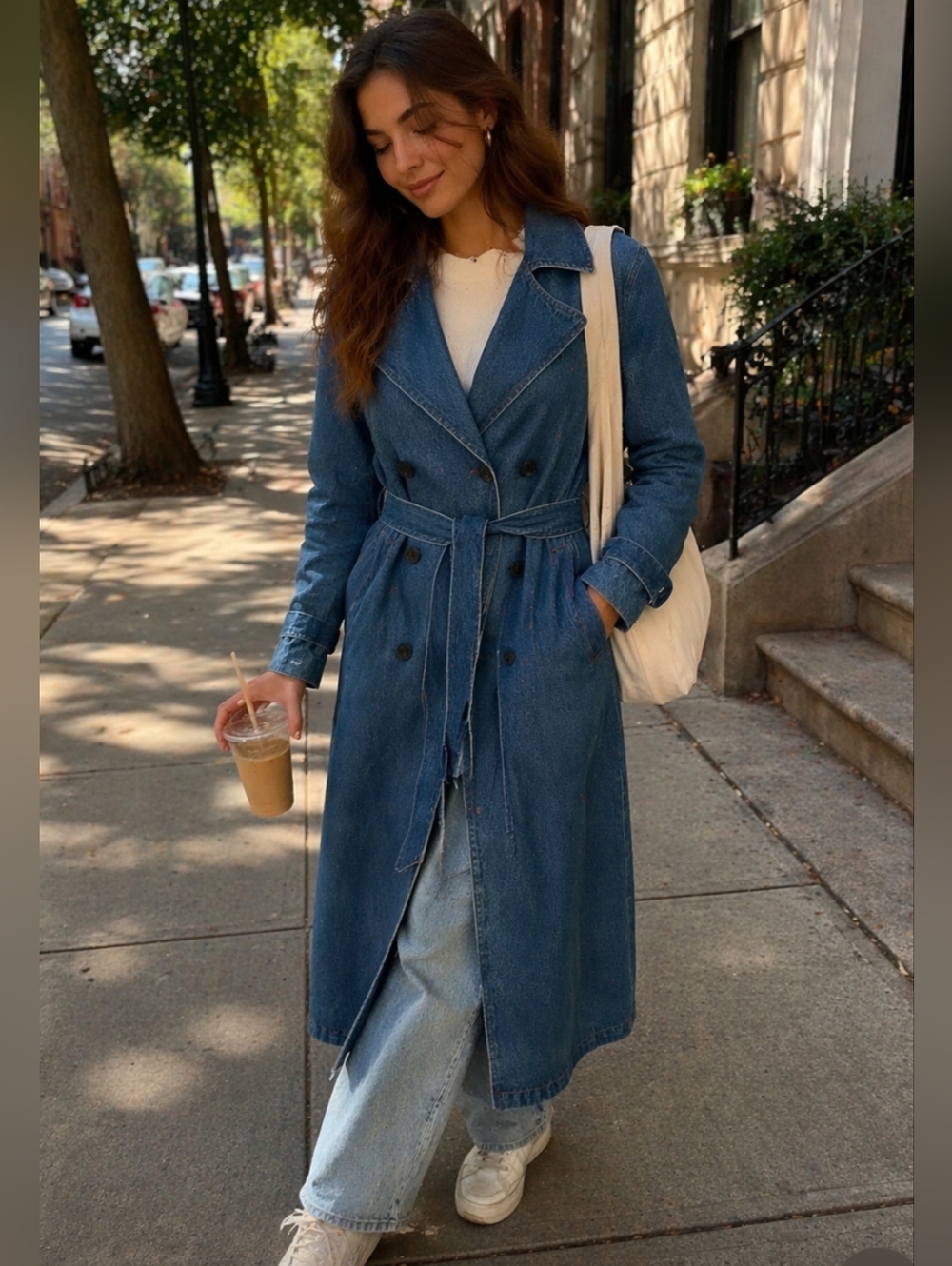 Deane And White Classic Double-Breasted Denim Trench Coat - Blue